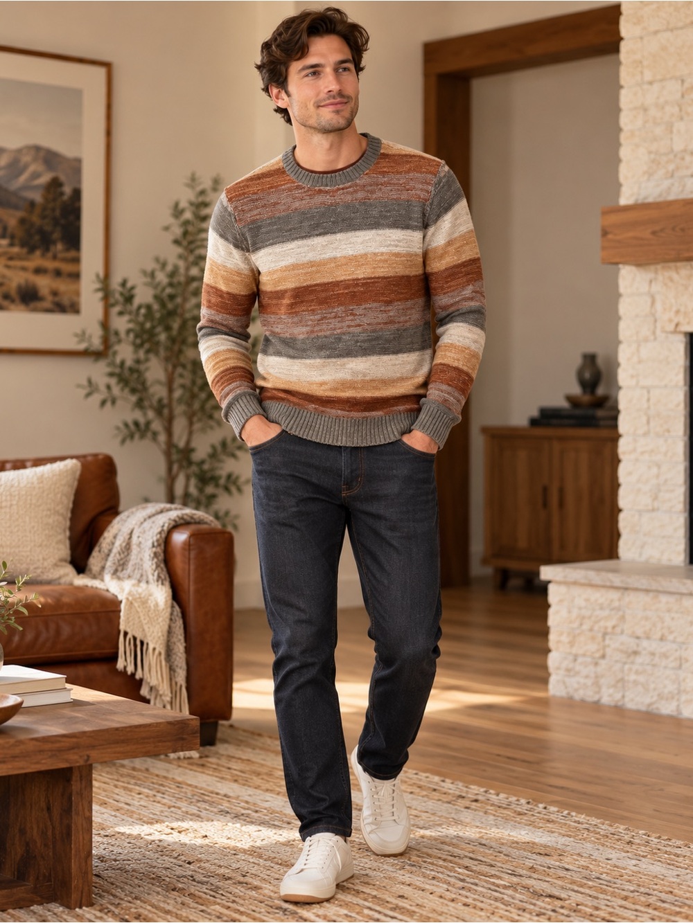 Ocean Current Men's Striped Crewneck Pullover Sweater Size S Multicolor